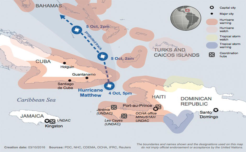 The path of Hurricane Matthew as it hit Haiti